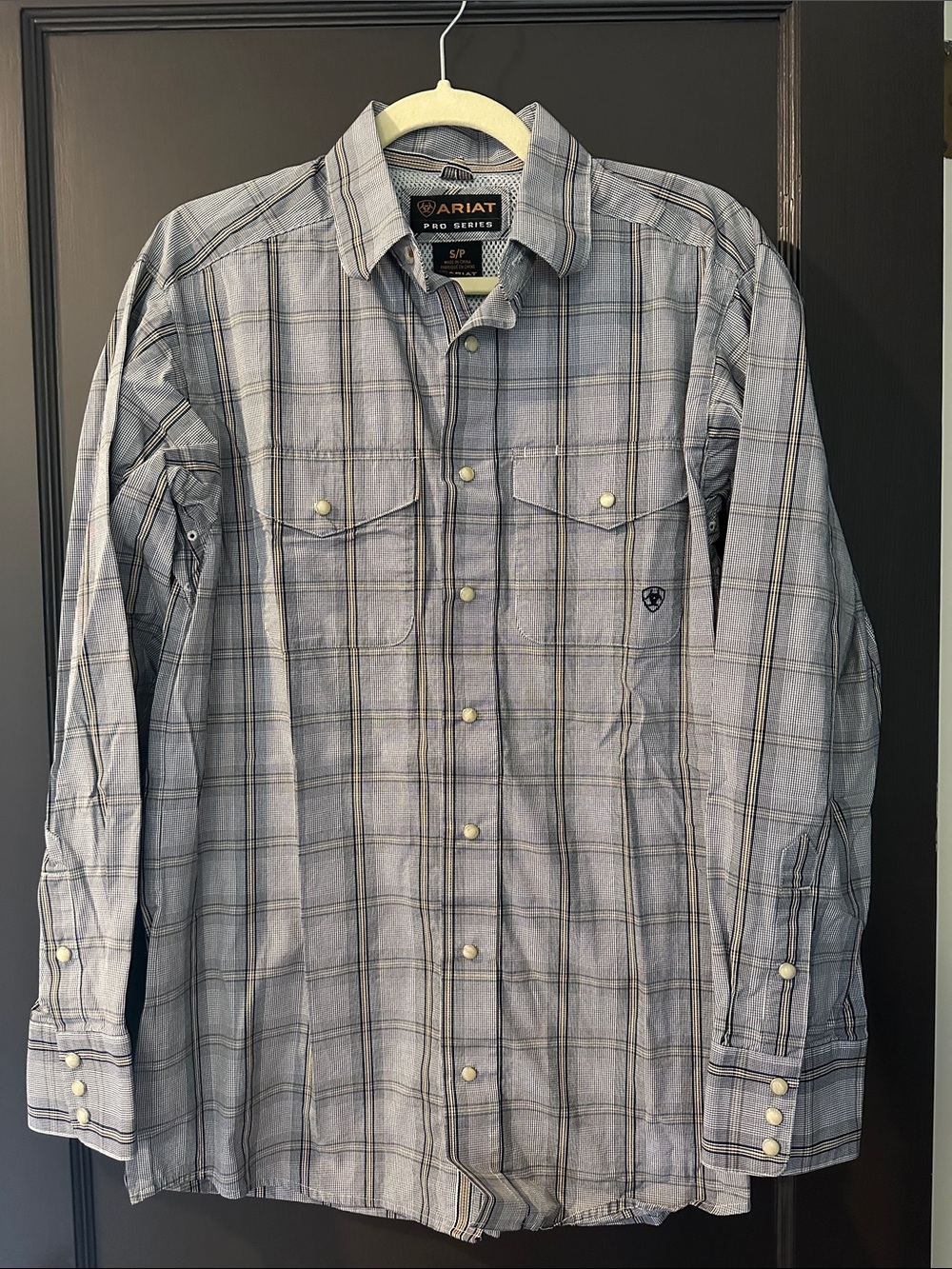 Ariat Men's Light Blue Gray Plaid Long-Sleeve Western Shirt